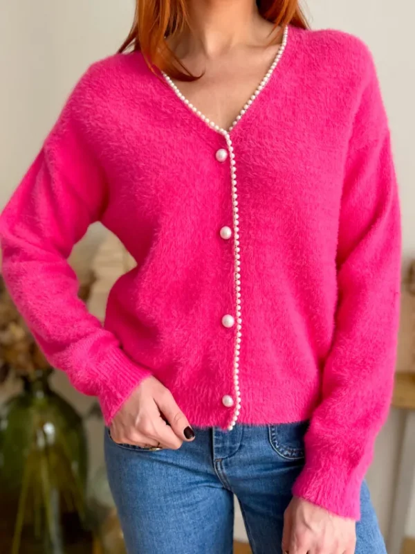 Pulls, Gilets*Justine Boutique Alan gilet pilou fuchsia