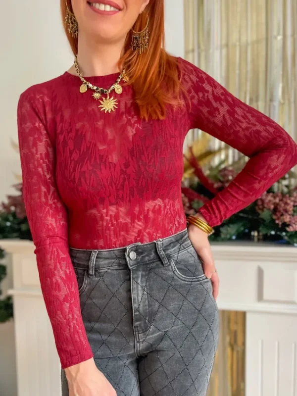 Tops, Blouses*Justine Boutique Alfred body ajouré bordeaux