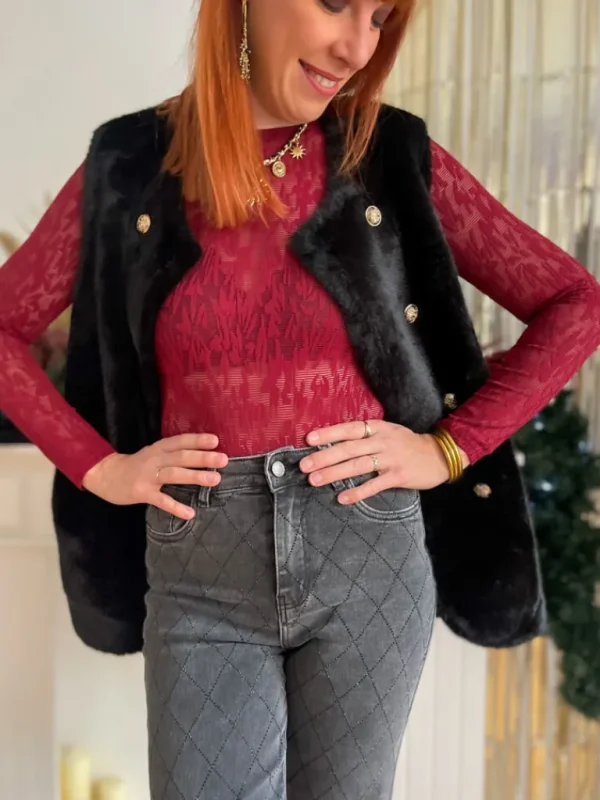 Tops, Blouses*Justine Boutique Alfred body ajouré bordeaux