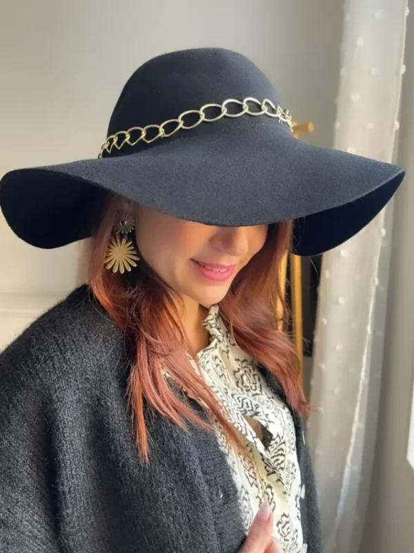 Echarpes, Bandeaux, Mitaines Et Casquettes*Justine Boutique Ben chapeau chaine noir