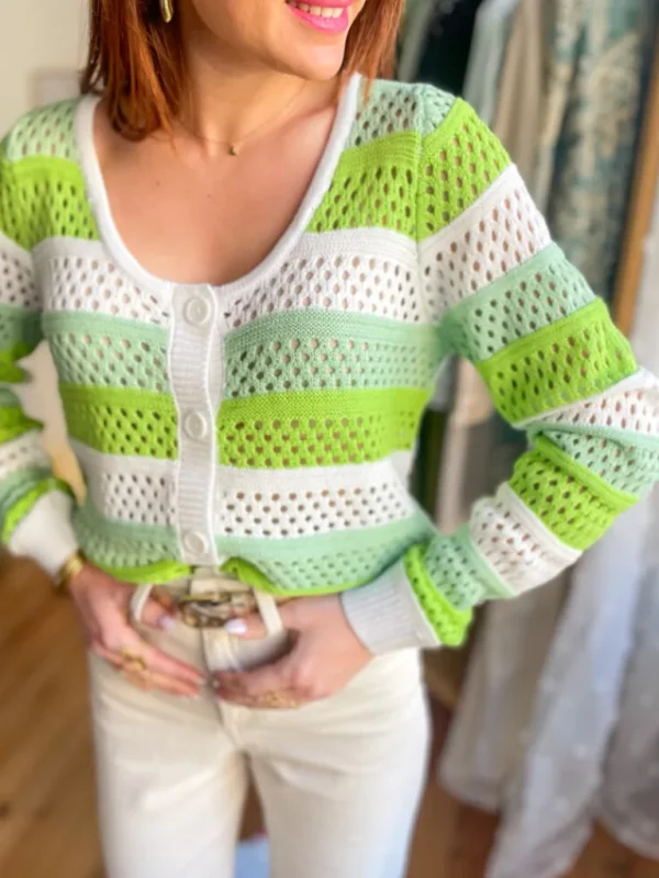 Pulls, Gilets*Justine Boutique Blanca pull gilet rayé vert