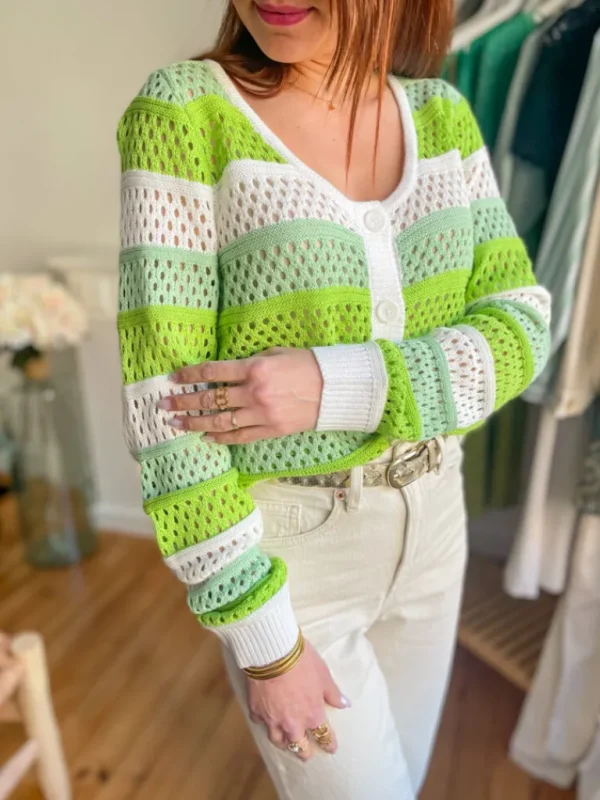 Pulls, Gilets*Justine Boutique Blanca pull gilet rayé vert