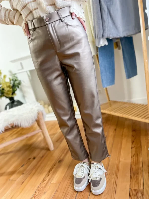 Pantalons, Jeans*Justine Boutique Bronze pantalon simili cuir