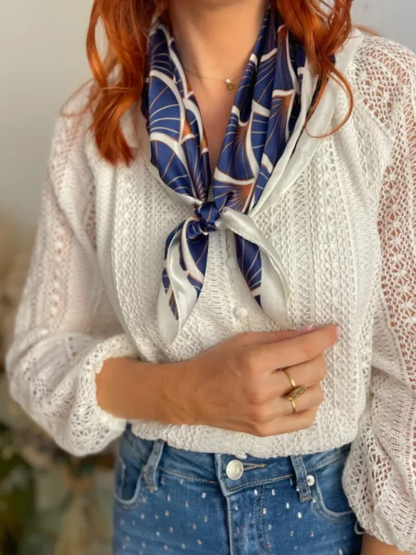 Echarpes, Bandeaux, Mitaines Et Casquettes*Justine Boutique Carré de soie motif marine