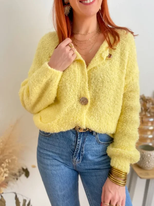 Pulls, Gilets*Justine Boutique Charli gilet gros boutons jaune