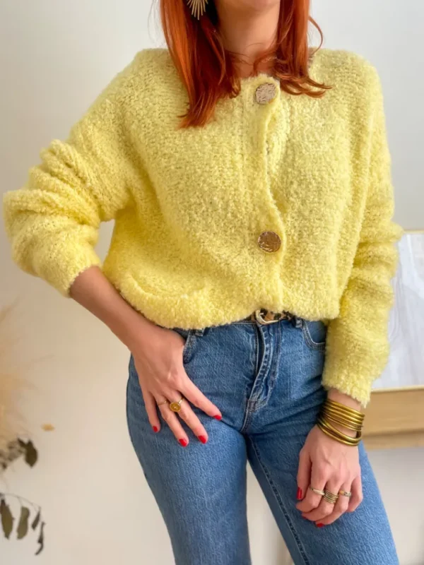 Pulls, Gilets*Justine Boutique Charli gilet gros boutons jaune