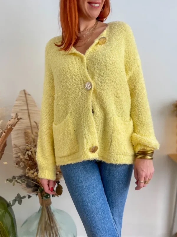 Pulls, Gilets*Justine Boutique Charli gilet gros boutons jaune
