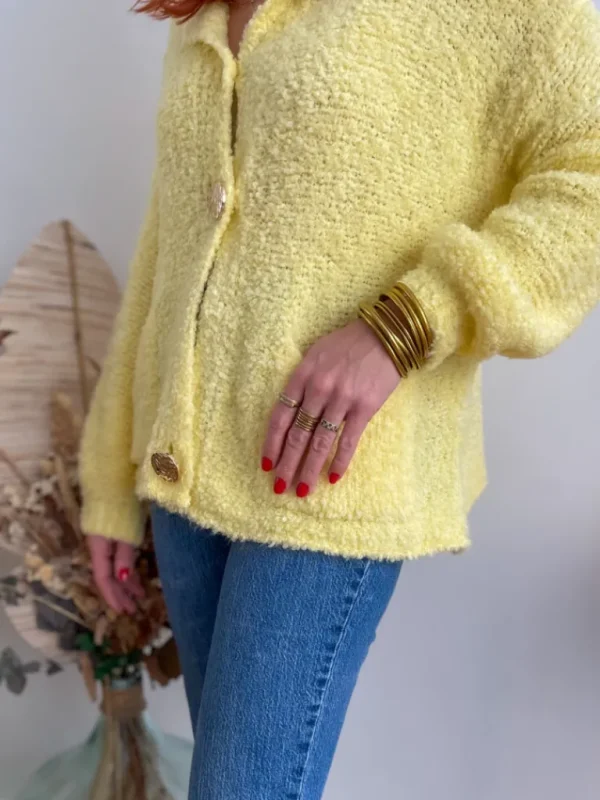 Pulls, Gilets*Justine Boutique Charli gilet gros boutons jaune