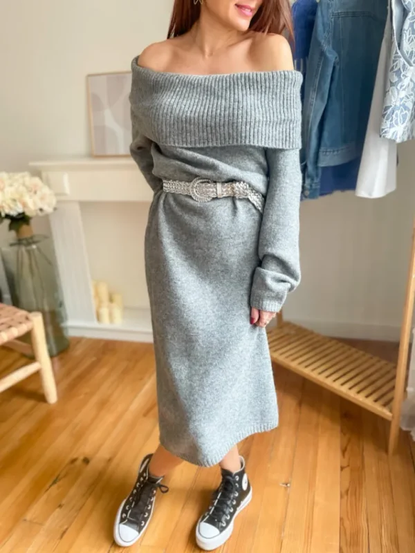Robes, Jupes*Justine Boutique Cléo robe pull col Bardot gris