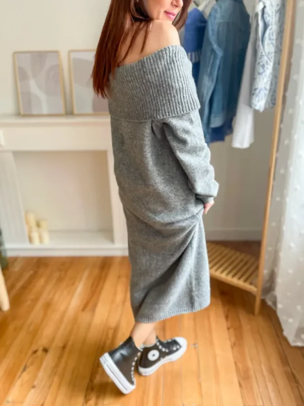 Robes, Jupes*Justine Boutique Cléo robe pull col Bardot gris