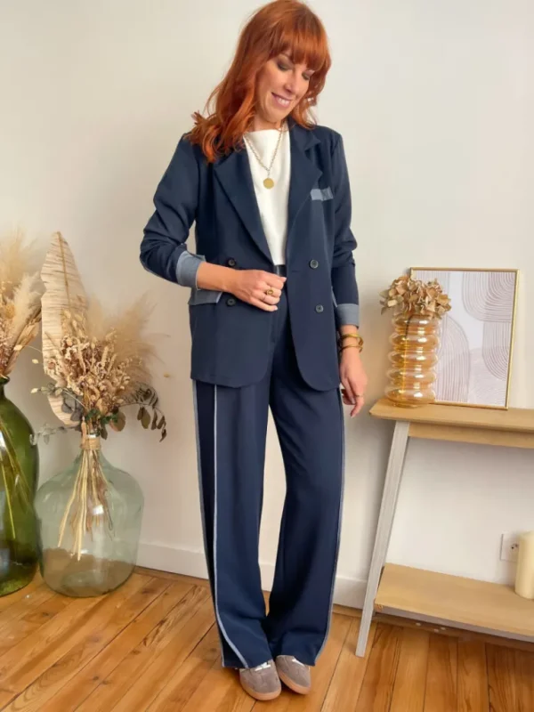 Pantalons, Jeans | Vestes, Manteaux*Justine Boutique Côme ensemble blazer + pantalon marine