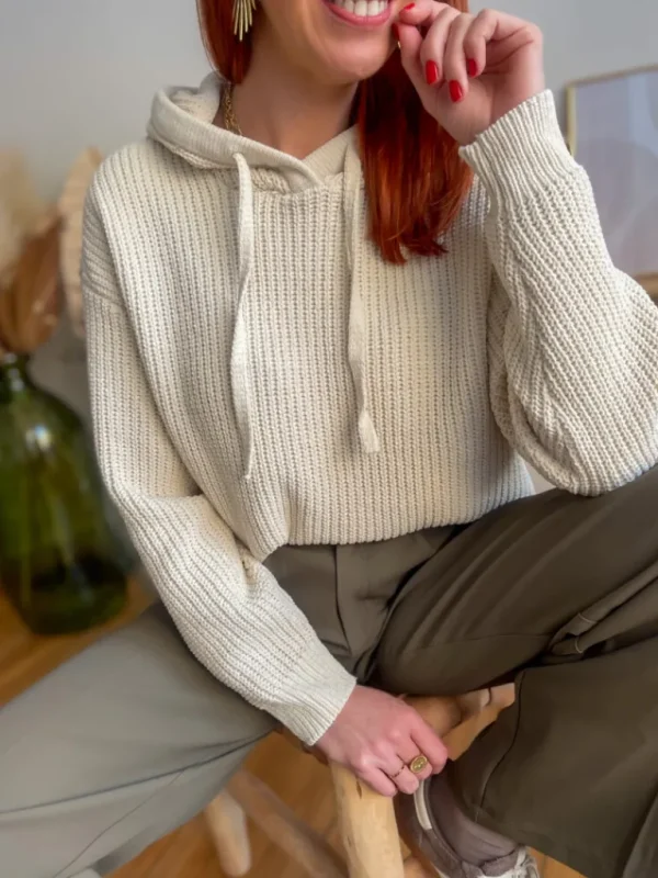 Pulls, Gilets*Justine Boutique Eat pull à capuche écru