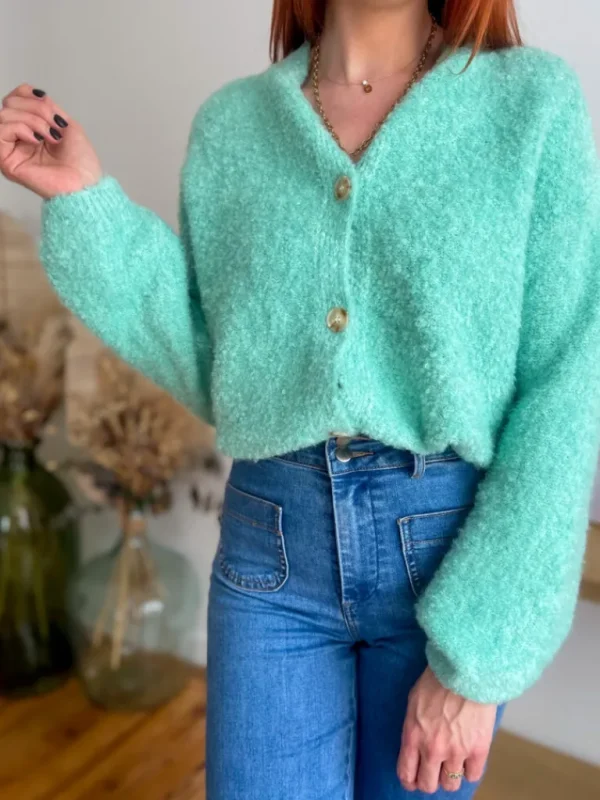 Pulls, Gilets*Justine Boutique Evan pull gilet vert d’eau