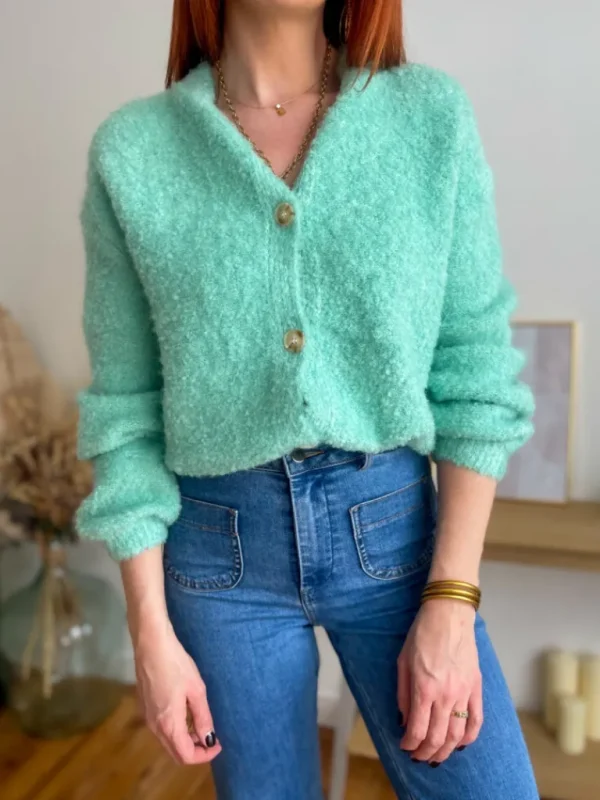 Pulls, Gilets*Justine Boutique Evan pull gilet vert d’eau