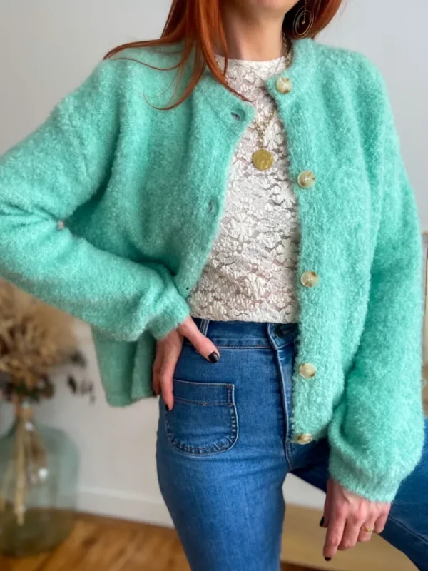 Pulls, Gilets*Justine Boutique Evan pull gilet vert d’eau