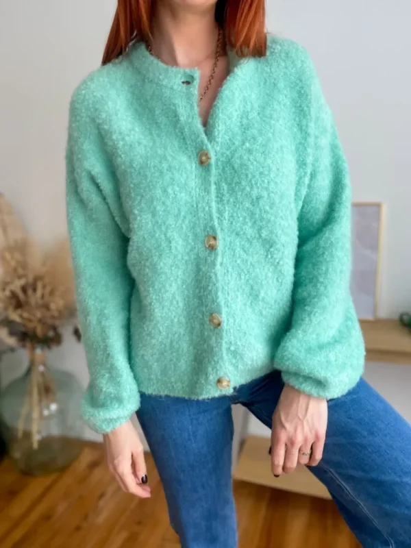 Pulls, Gilets*Justine Boutique Evan pull gilet vert d’eau