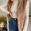 Pulls, Gilets | Vestes, Manteaux*Justine Boutique Fausse fourrure sans manche taupe