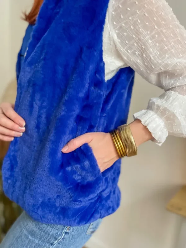 Pulls, Gilets | Vestes, Manteaux*Justine Boutique Fausse fourrure sans manches bleu