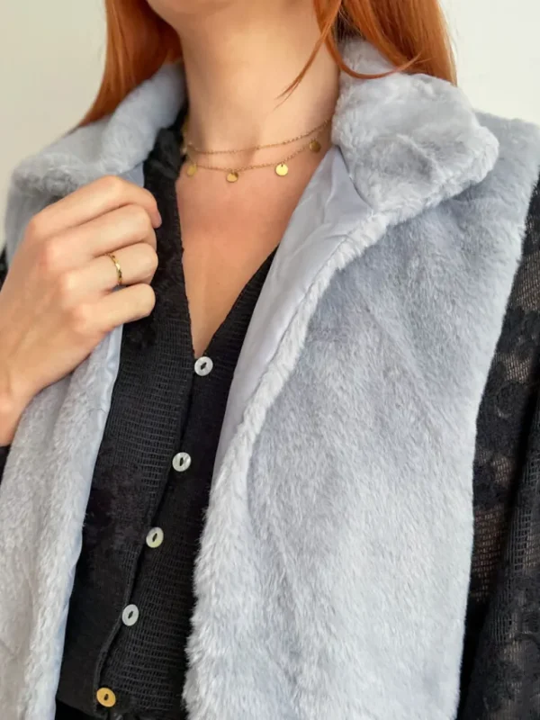 Pulls, Gilets | Vestes, Manteaux*Justine Boutique Fausse fourrure sans manche grise