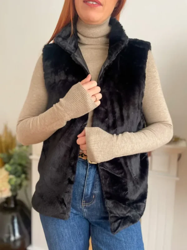 Pulls, Gilets | Vestes, Manteaux*Justine Boutique Fausse fourrure sans manche noire