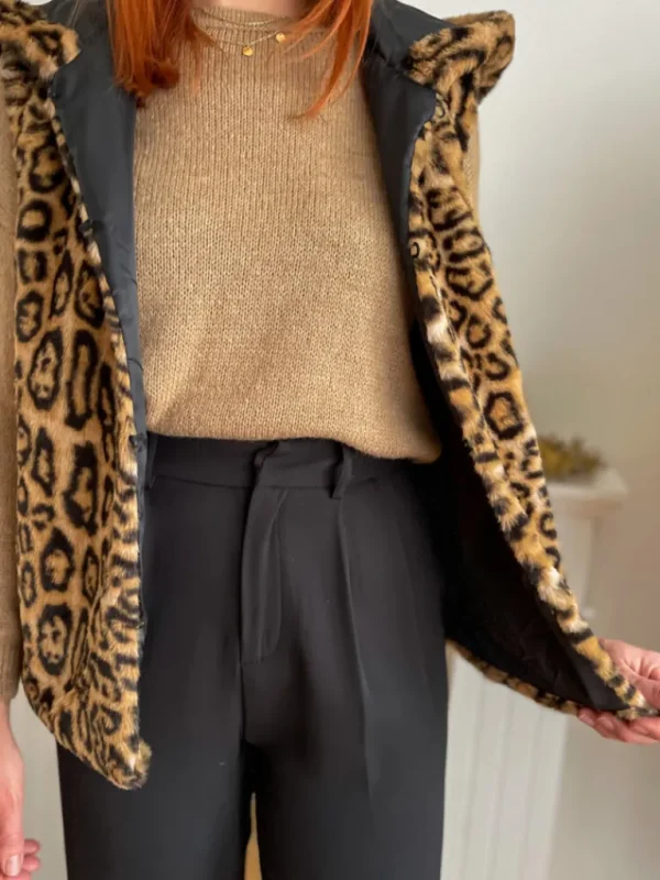 Pulls, Gilets | Vestes, Manteaux*Justine Boutique Fausse fourrure sans manches léopard