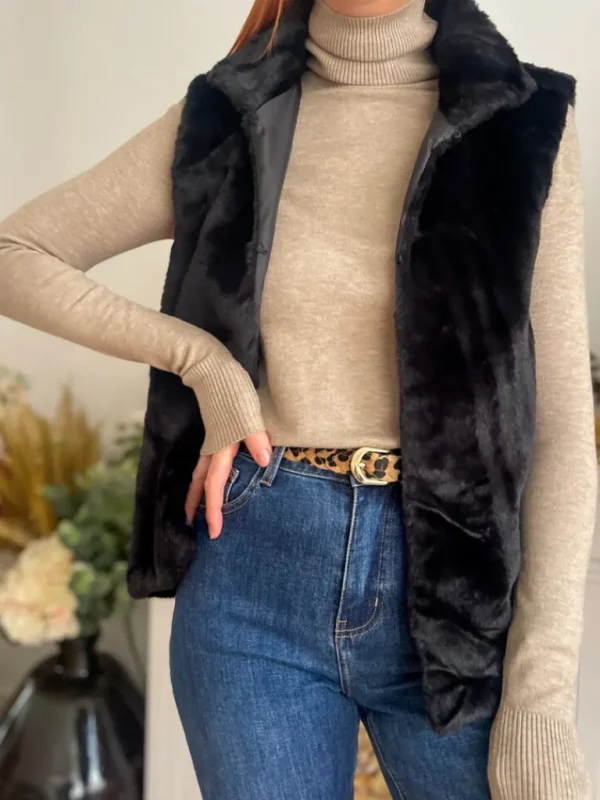 Pulls, Gilets | Vestes, Manteaux*Justine Boutique Fausse fourrure sans manche noire