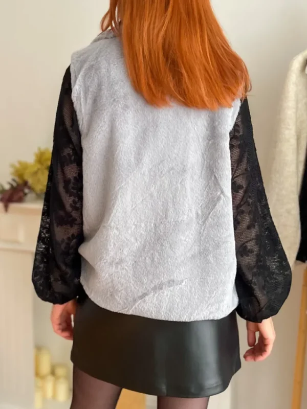 Pulls, Gilets | Vestes, Manteaux*Justine Boutique Fausse fourrure sans manche grise