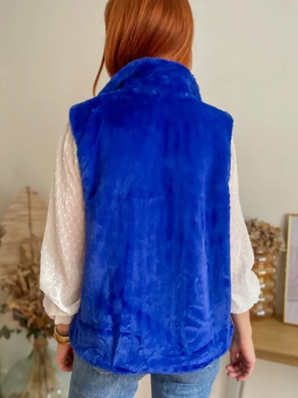 Pulls, Gilets | Vestes, Manteaux*Justine Boutique Fausse fourrure sans manches bleu