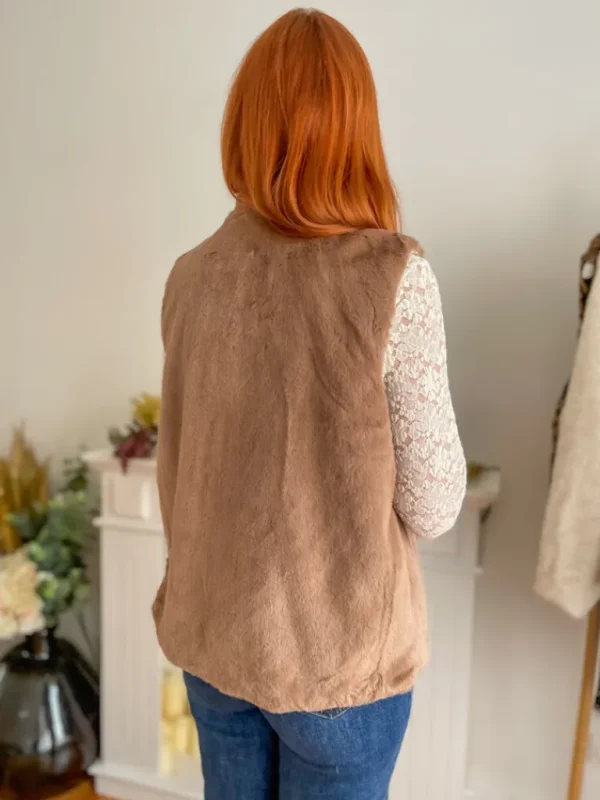 Pulls, Gilets | Vestes, Manteaux*Justine Boutique Fausse fourrure sans manche taupe