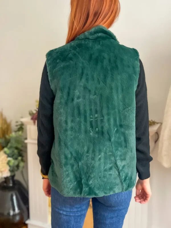 Pulls, Gilets | Vestes, Manteaux*Justine Boutique Fausse fourrure sans manche vert foncé