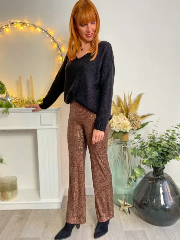 Pantalons, Jeans*Justine Boutique Fiesta pantalon sequins choco