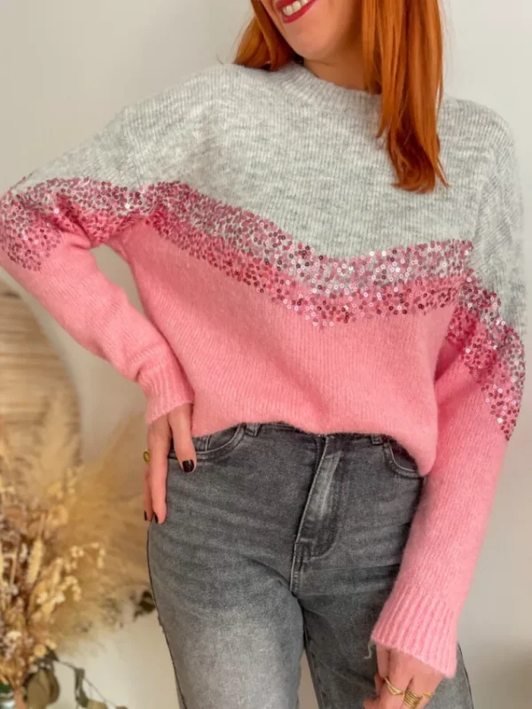 Pulls, Gilets*Justine Boutique Fun pull sequins rose