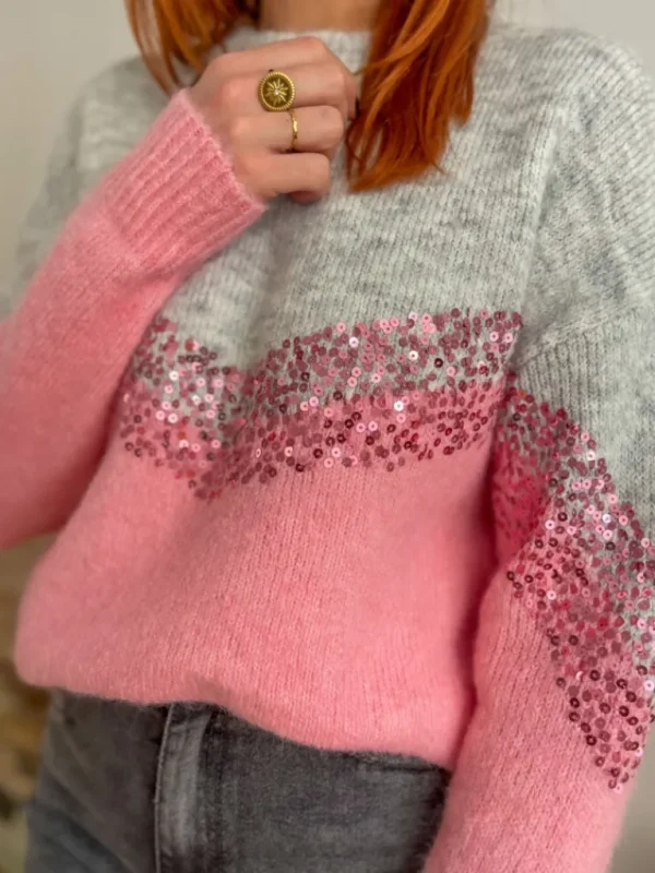 Pulls, Gilets*Justine Boutique Fun pull sequins rose