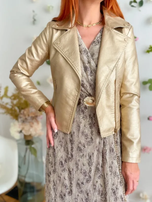Vestes, Manteaux*Justine Boutique Gold perfecto simili cuir doré