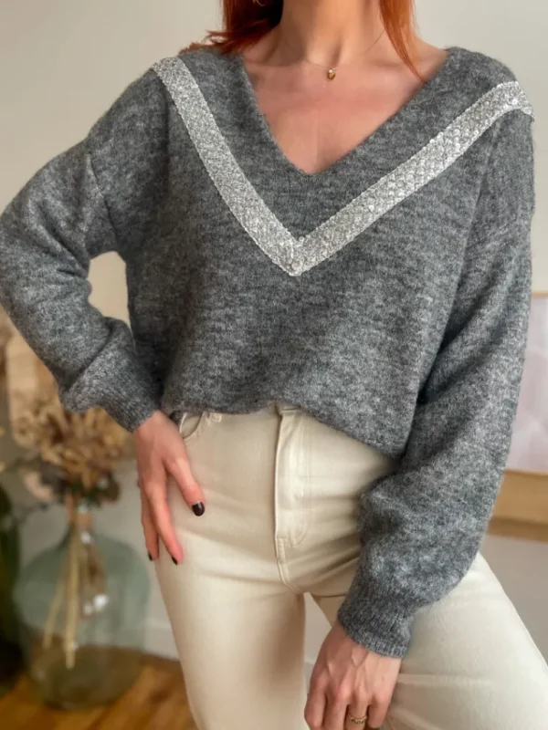 Pulls, Gilets*Justine Boutique Grey pull gris sequins