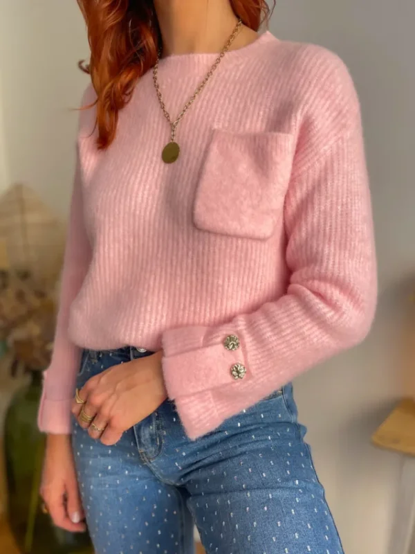 Pulls, Gilets*Justine Boutique Henri pull rose poche et boutons