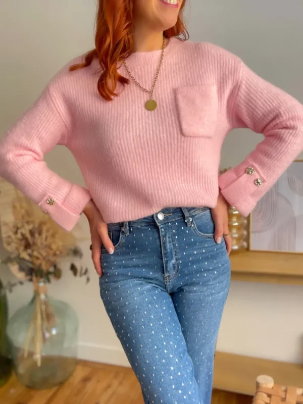 Pulls, Gilets*Justine Boutique Henri pull rose poche et boutons