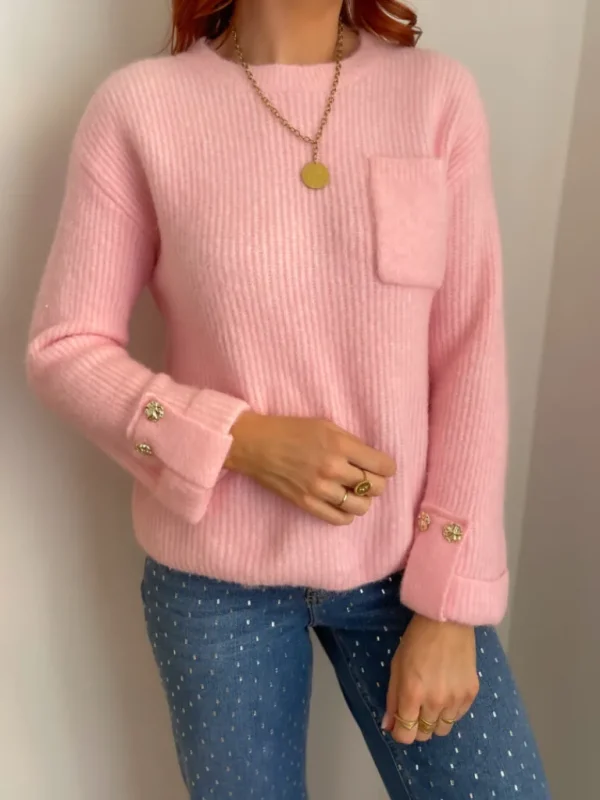 Pulls, Gilets*Justine Boutique Henri pull rose poche et boutons