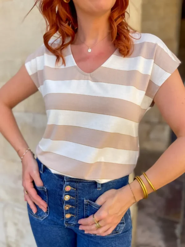 Tops, Blouses*Justine Boutique Kaisa Tee shirt à rayures taupe