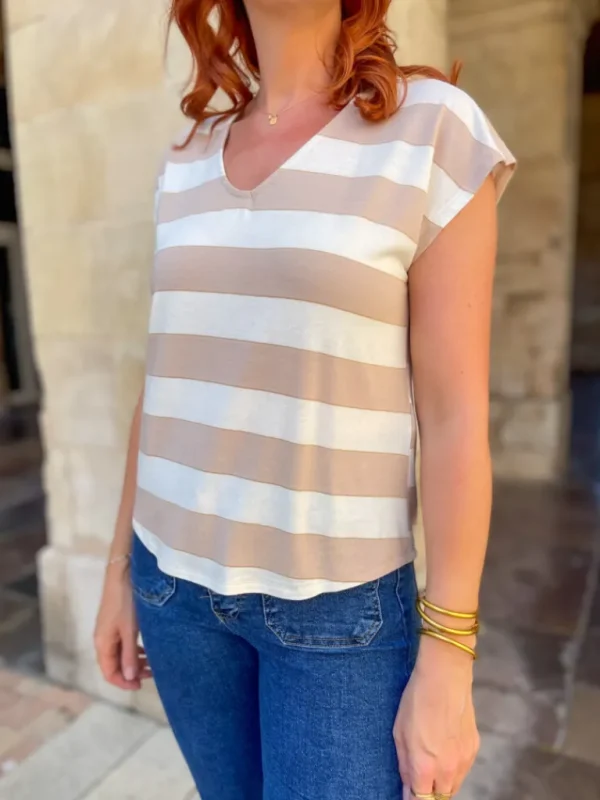 Tops, Blouses*Justine Boutique Kaisa Tee shirt à rayures taupe