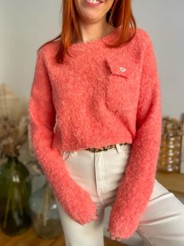 Pulls, Gilets*Justine Boutique Leo pull bouclettes corail