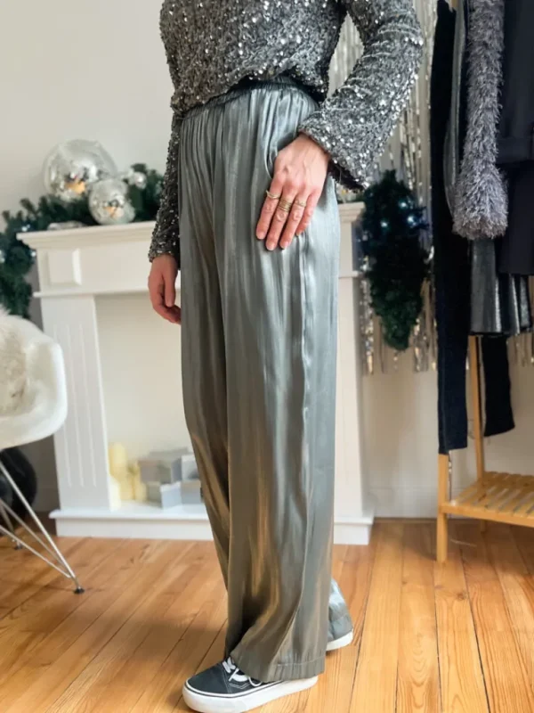 Pantalons, Jeans*Justine Boutique Lino pantalon métallisé argent