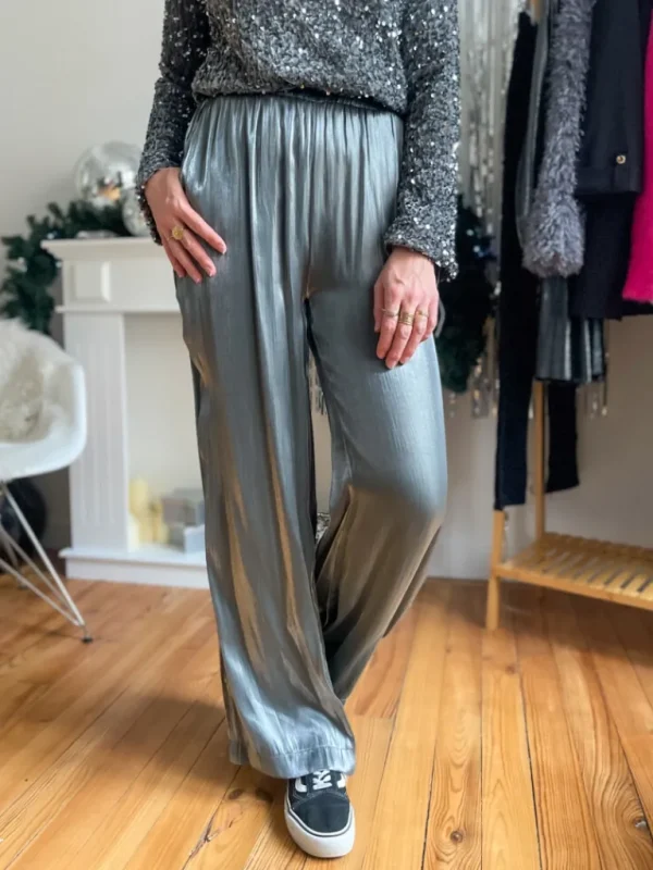 Pantalons, Jeans*Justine Boutique Lino pantalon métallisé argent