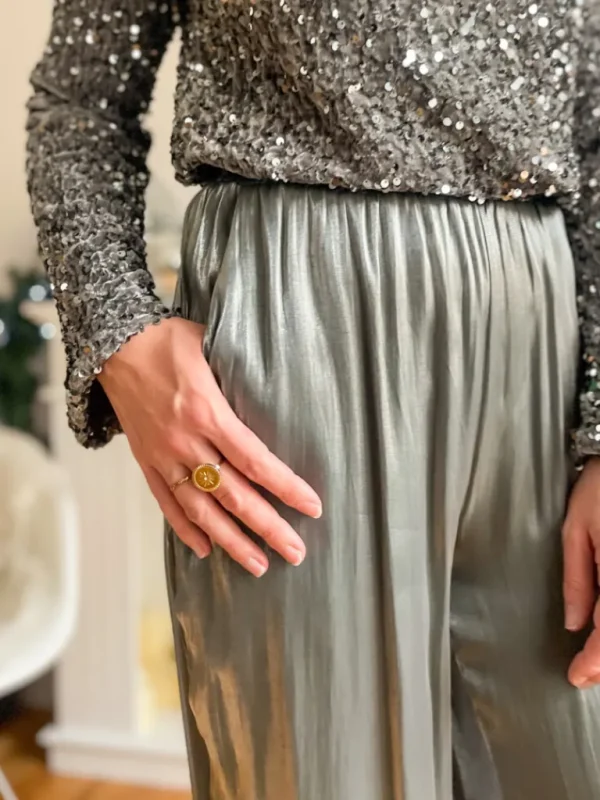 Pantalons, Jeans*Justine Boutique Lino pantalon métallisé argent