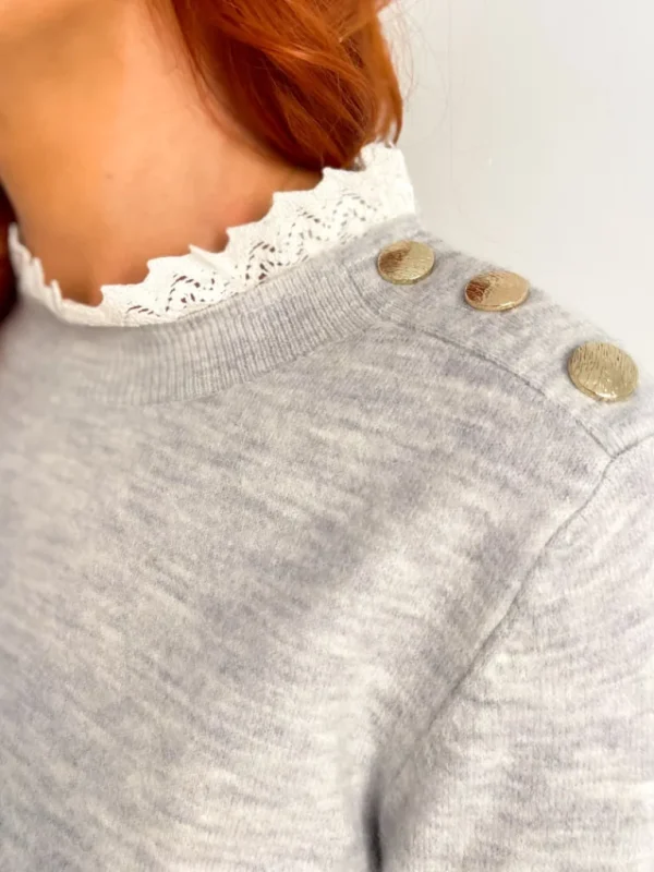 Pulls, Gilets*Justine Boutique Lois pull gris col dentelle
