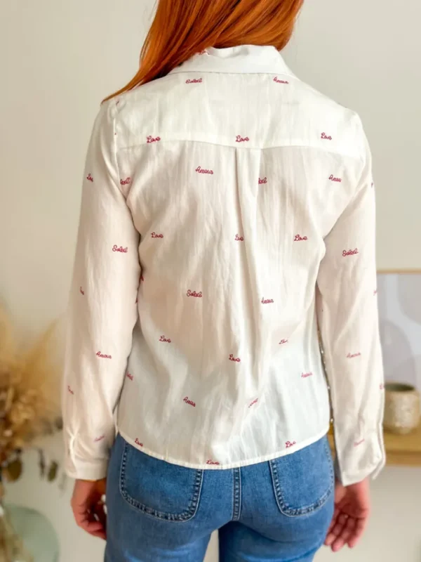 Tops, Blouses*Justine Boutique Love chemise blanche brodée