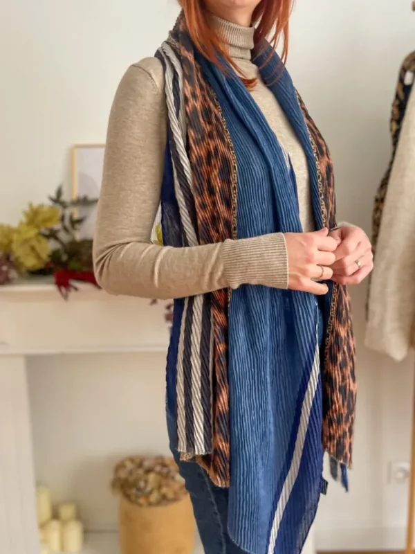 Echarpes, Bandeaux, Mitaines Et Casquettes*Justine Boutique Maeva écharpe léo marine