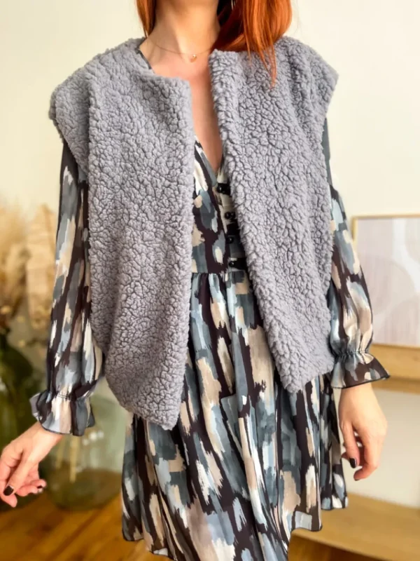 Pulls, Gilets | Vestes, Manteaux*Justine Boutique Malo gilet bouclettes gris