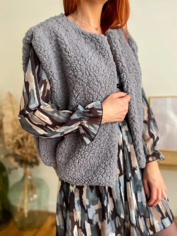 Pulls, Gilets | Vestes, Manteaux*Justine Boutique Malo gilet bouclettes gris