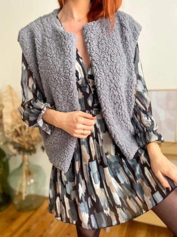 Pulls, Gilets | Vestes, Manteaux*Justine Boutique Malo gilet bouclettes gris